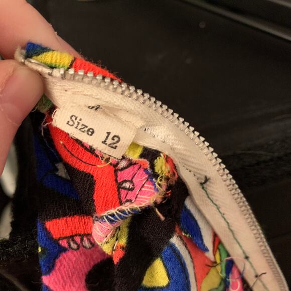 Vintage 60s 70s neon psychedelic floral print barkcloth maxi skirt SZ S / 6 - Picture 10 of 10